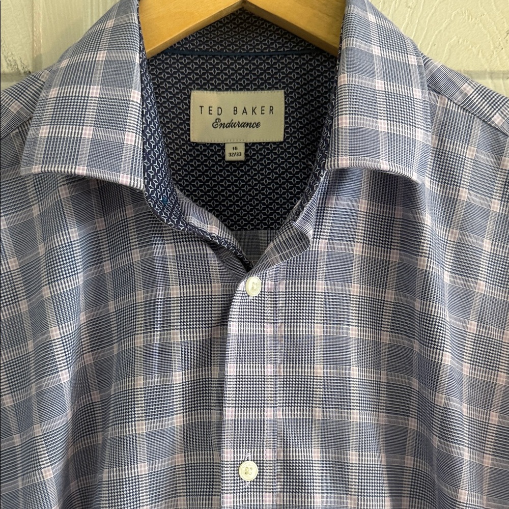 Ted Baker Men's Blue and Pink Plaid Shirt